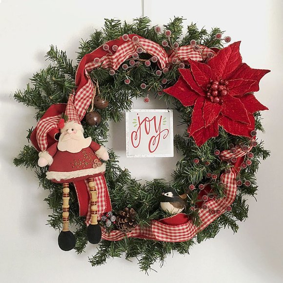 Joy Sign Country Christmas WreathClassic Pine WreathFarmhouse Wreath Santa